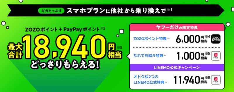 2023年9月1日からリニューアルしたLINEMOの正規代理店「Yahoo携帯ショップ」の独自特典の詳細_スマホプラン申込の場合18940円分のポイント_2