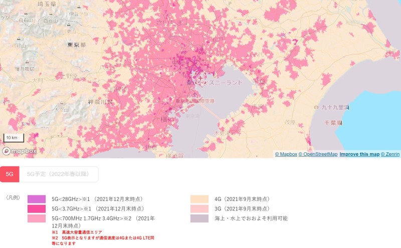 LINEMOの3G4G5Gの回線エリア＠首都圏2022年前半時点