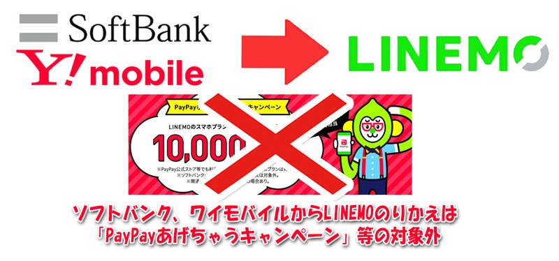 ソフトバンク＆ワイモバイルからLINEMOへののりかえは一部キャンペーンの対象外