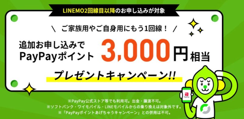 LINEMOの追加申込で3,000Ptプレゼントキャンペーン